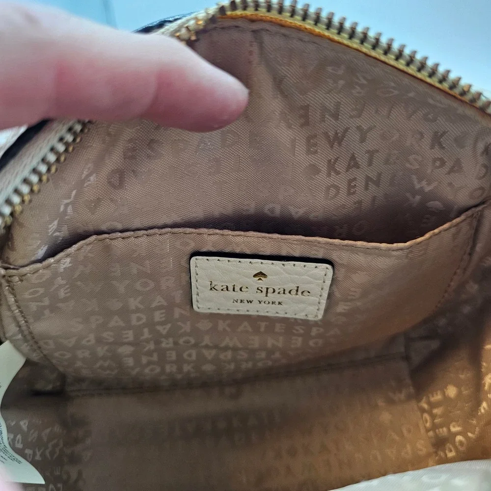 Kate Spade New York Cream Pebbled Leather Camera Crossbody Bag Gold Hardware